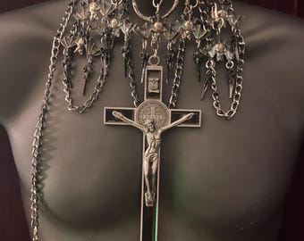 The Marilyn Medusa Morrigan Choker and Large Ornate Crucifix Pendant with Matching Earrings (suitable for detachable charms and pendants)
