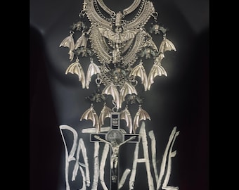 The Black Sabbath  Bat Wings Bib and Earrings Set by Marilyn Medusa (Suitable for detachable charms and pendants)