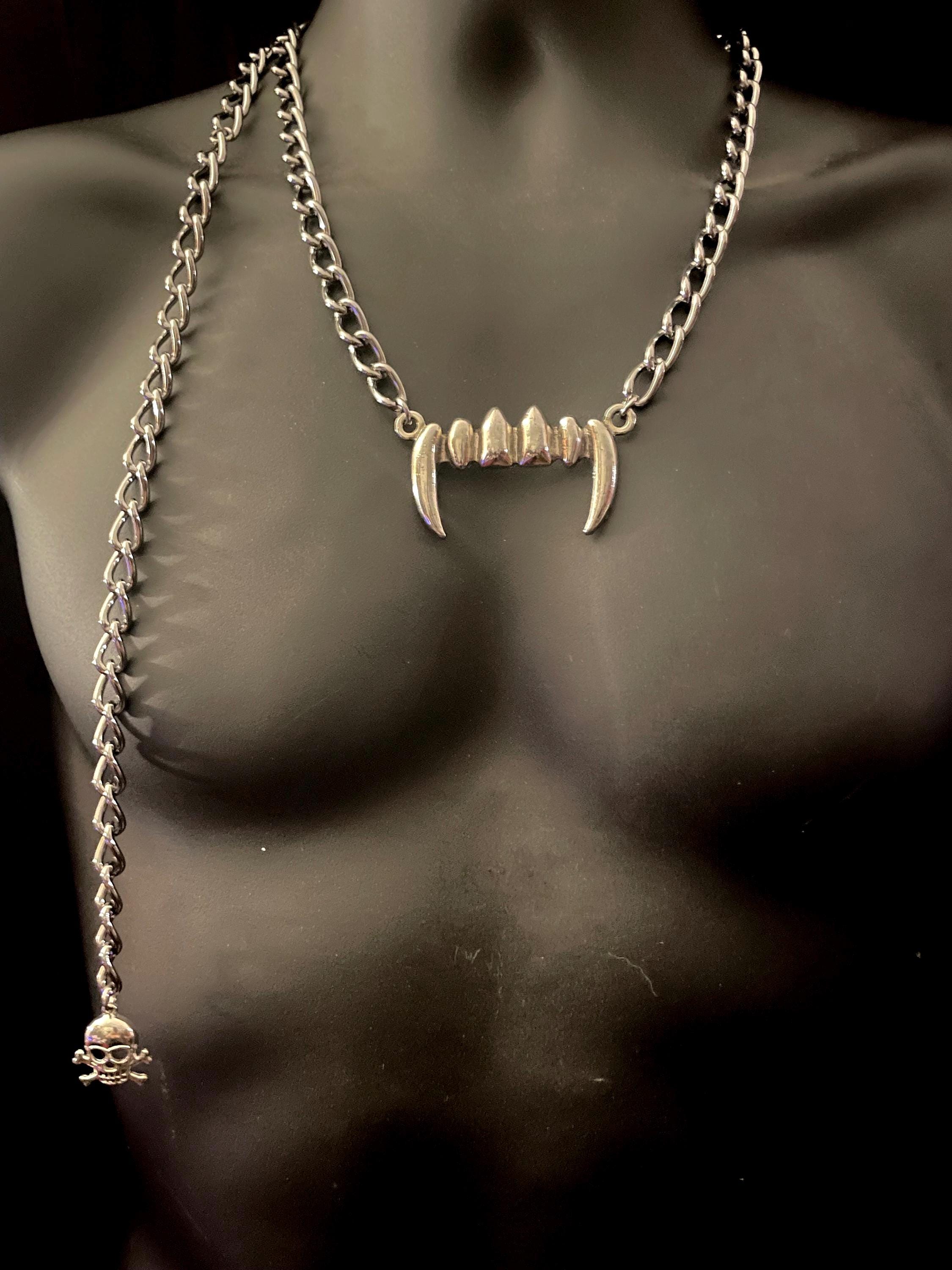 The Karloff Vampire Teeth Necklace With Nosferatu Fang Earrings by