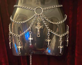 The Original Sinner Chain Belt, Necklace & Earrings by Marilyn Medusa in Red or Black (Suitable for detachable charms and pendants)