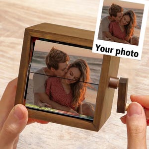 Aangepaste flip-boeklijst animatiemachine, mechanisch fotoalbum, fotolijst zwart walnoot, gepersonaliseerde geheugendoos, Valentijnsdagcadeau