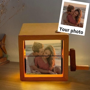 Aangepaste flip-boeklijst animatiemachine, mechanisch fotoalbum, fotolijst zwart walnoot, gepersonaliseerde geheugendoos, Valentijnsdagcadeau