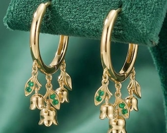 Lily of the Valley Hoop Earrings, Cottagecore Dainty Flower Earring for Women.