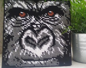 Gorilla Face Hand Sewn Plastic Canvas Wall Hanging, African Animal Fiber Art, Nature Themed Animal Home Decor
