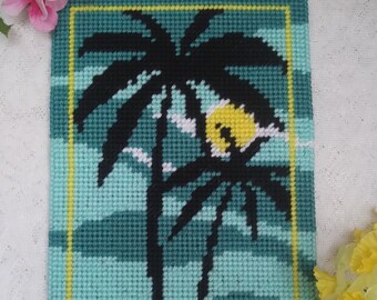 Palm Tree Silhouette Wall Hanging, Tropical Beach Home Decor, Plastic Canvas Wall Art