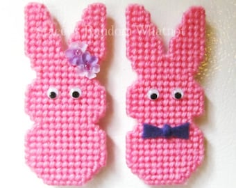 Pink Easter Bunny Magnet Set, Plastic Canvas Refrigerator Magnets, Easter and Spring Kitchen Decor