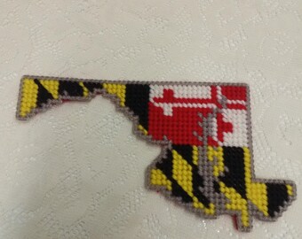 Maryland Fridge Magnet, State of Maryland, MD Magnet, Handmade Plastic Canvas Refrigerator Magnet, Maryland State Flag, Gift For Marylander