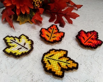 Autumn Leaves Handmade Plastic Canvas Refrigerator Magnets, Fall Kitchen Decor