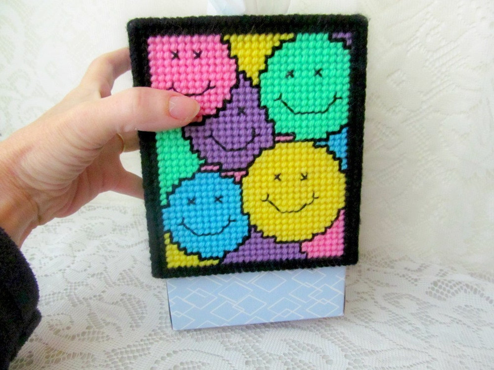 Multicolored Smiley Face Plastic Canvas Tissue Box Cover Have Etsy