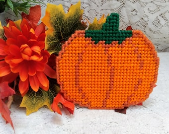 Orange Pumpkin Plastic Canvas Refrigerator Magnet: Fall Kitchen Decor, Farmhouse Harvest Accents