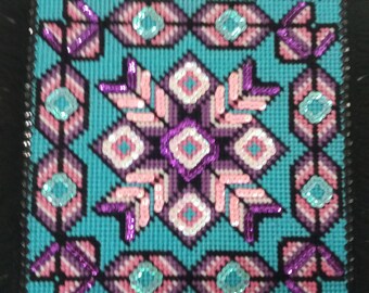 Colorful Square Mandala Wall Decor With Fringe, Sparkly Geometric Plastic Canvas Wall Hanging, Boho Glam Home Decor, Gift For Her