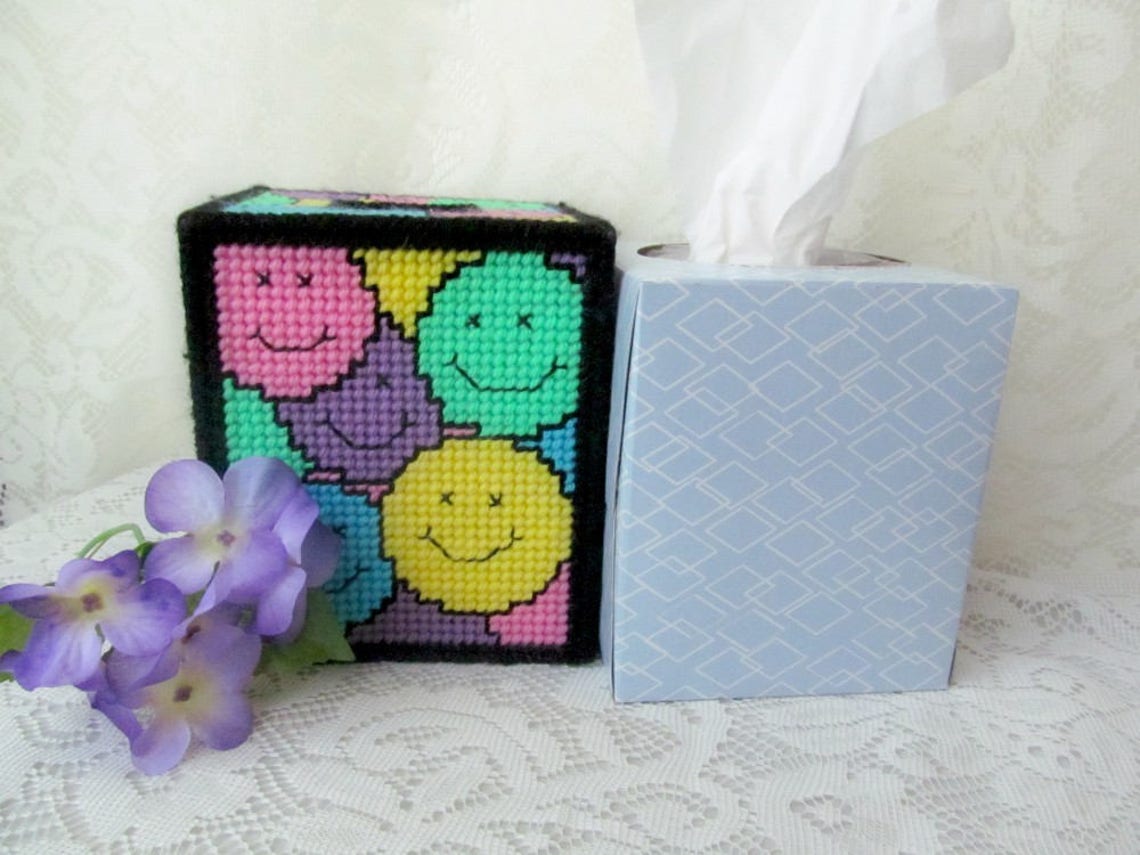 Multicolored Smiley Face Plastic Canvas Tissue Box Cover Have Etsy