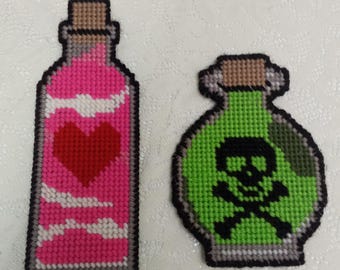 Potion Bottle Fridge Magnets, Set of 2 Spell Jar Refrigerator Magnets, Plastic Canvas Refrigerator Magnets, Witchy Home Decor, Free Shipping