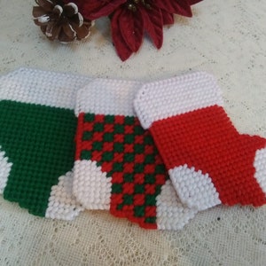 Red Green and White Christmas Holiday Plastic Canvas Refrigerator Magnets, Christmas Kitchen Decoration, Office Classroom Holiday Decor