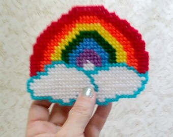 Rainbow Magnet, Handmade Plastic Canvas Refrigerator Magnet, Colorful Kitchen Decor