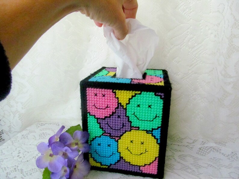 Multicolored Smiley Face Plastic Canvas Tissue Box Cover Have Etsy