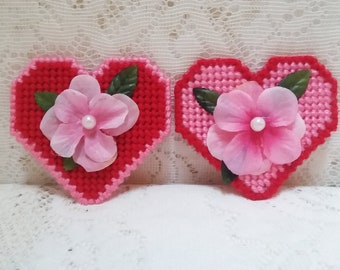 Valentine Heart Magnet Set, Valentine's Day Kitchen Decor, Plastic Canvas Refrigerator Magnets