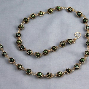 emerald gold filled caged pearl necklace
