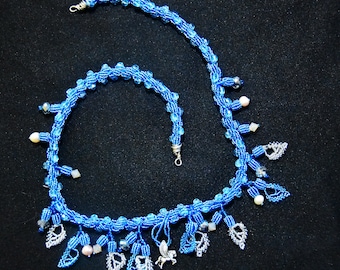 blue pegasus and leaf spiral cord necklace