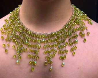 peridot and silver crystal lace necklace