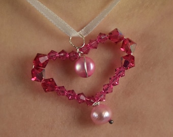 sterling silver pink heart pendant