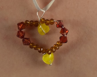 sterling silver ochre and yellow heart pendant
