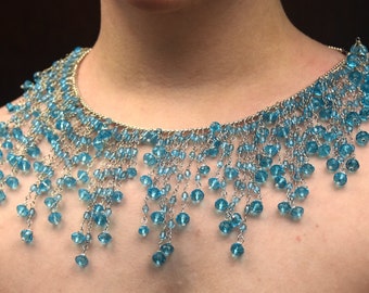turquoise and silver crystal lace adjustalble necklace