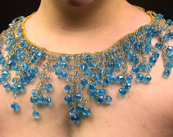 turquoise and gold crystal lace necklace