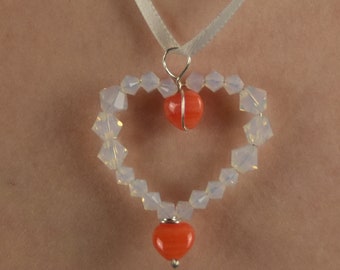 opal and orange sterling silver heart pendant