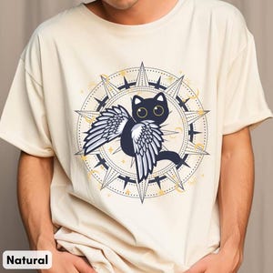 T-shirt chat ange céleste mignon félin soleil lune étoile t-shirt symbole solaire carte lunaire t-shirt astronomie diagramme astrologique du ciel