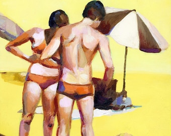 A summer day at the beach- original painting -acrylic painting on thin wood