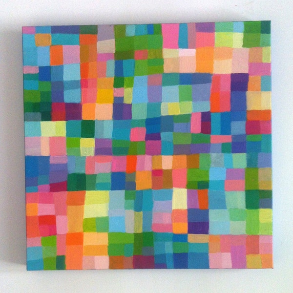 Abstract Painting / ORIGINAL PAINTING/ Geometric shapes/ Colored squares / blue red yellow green pink orange Colors/Home Decor/ Mosaic