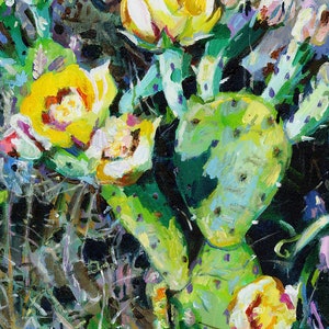 Kaktus mit Blumen Originalgemälde Acrylmalerei auf Leinwand Bild 1