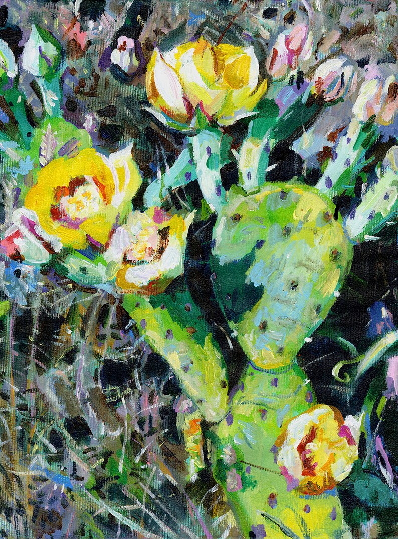 Cactus with flowers original painting acrylic painting on canvas image 1