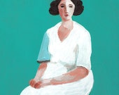 Alida - ACRYLIC PAINTING - original art woman painting- green white lady - wall art painting