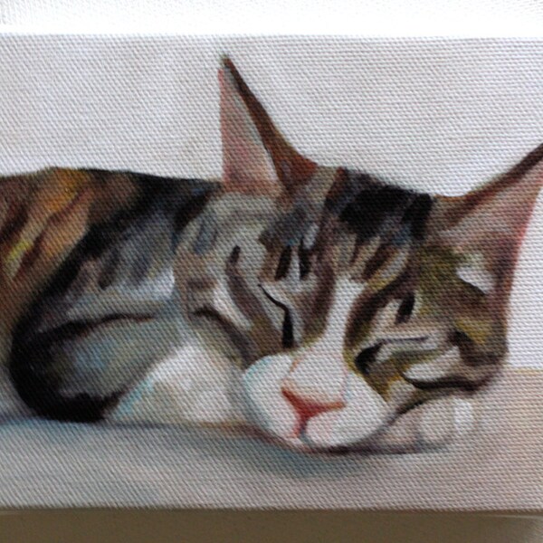 Cat print / Tiny canvas print -  -Animal Painting- Pets- art print - wall hanging