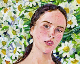 Woman Field Daisies - original painting