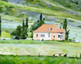 a house in the village- original painting -acrylic painting on canvas