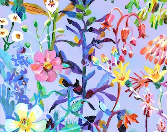 Lila Blumen- Acryl original Gemälde auf Leinwand