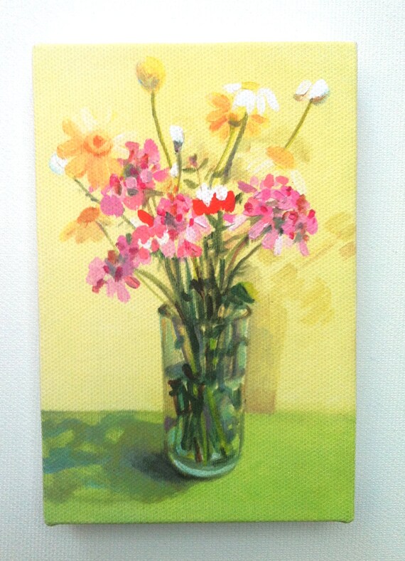 Joli Bouquet De Fleurs Tiny Toile Imprimer Tenture Murale Imprimer Dorigine Peinture Acrylique Toile Art Print