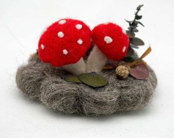 Wool Mushrooms Needle Felted Mushrooms Tiny Treasures Needle Felted Woodland Scene With Mushrooms
