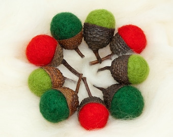 Needle Felted Acorns Large Wool