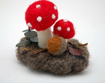 Magic Mushroom Essential Oil Diffuser Alpaca and Wool Hand Felted Woodland Pendant Necklace
