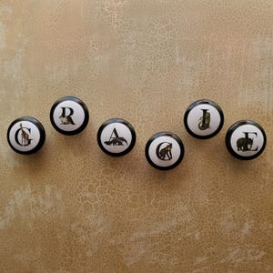 Alphabet knobs, Solid Black filled letters, door pulls and home design 画像 11