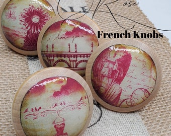 French Knobs Rose 4 pc Drawer Pulls