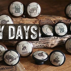 Knobs, Cowboy Days, Wooden door pulls, horses