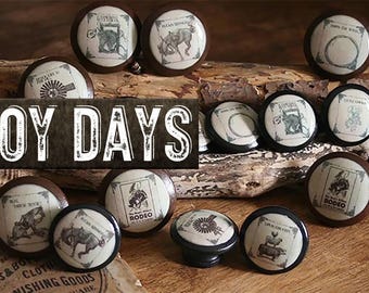 Knobs, Cowboy Days, Wooden door pulls, horses