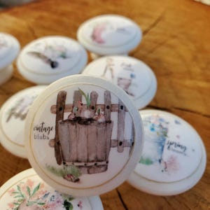Watercolor Spring Garden Knobs, Decoupage Drawer Pulls
