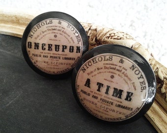 Once Upon a Time Wooden Knobs, Vintage Book Series, 2 pc Set
