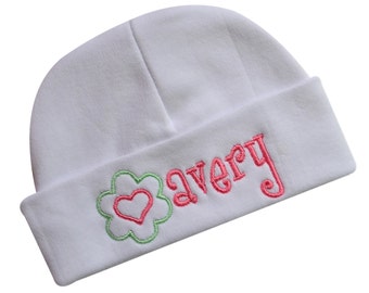 Personalized Embroidered Baby Girl Hat with Sparkling Glitter Bow with Custom Name